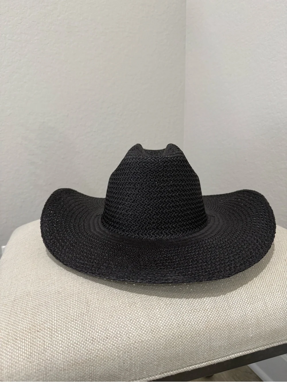 Lack of Color Black straw cowboy hat with wide brim and woven texture